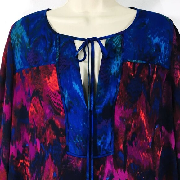 BCBGMaxazria Kena Shift Dress Sz M Flowy Chiffon Ruffle Hem Plum Berry Keyhole - Picture 7 of 15